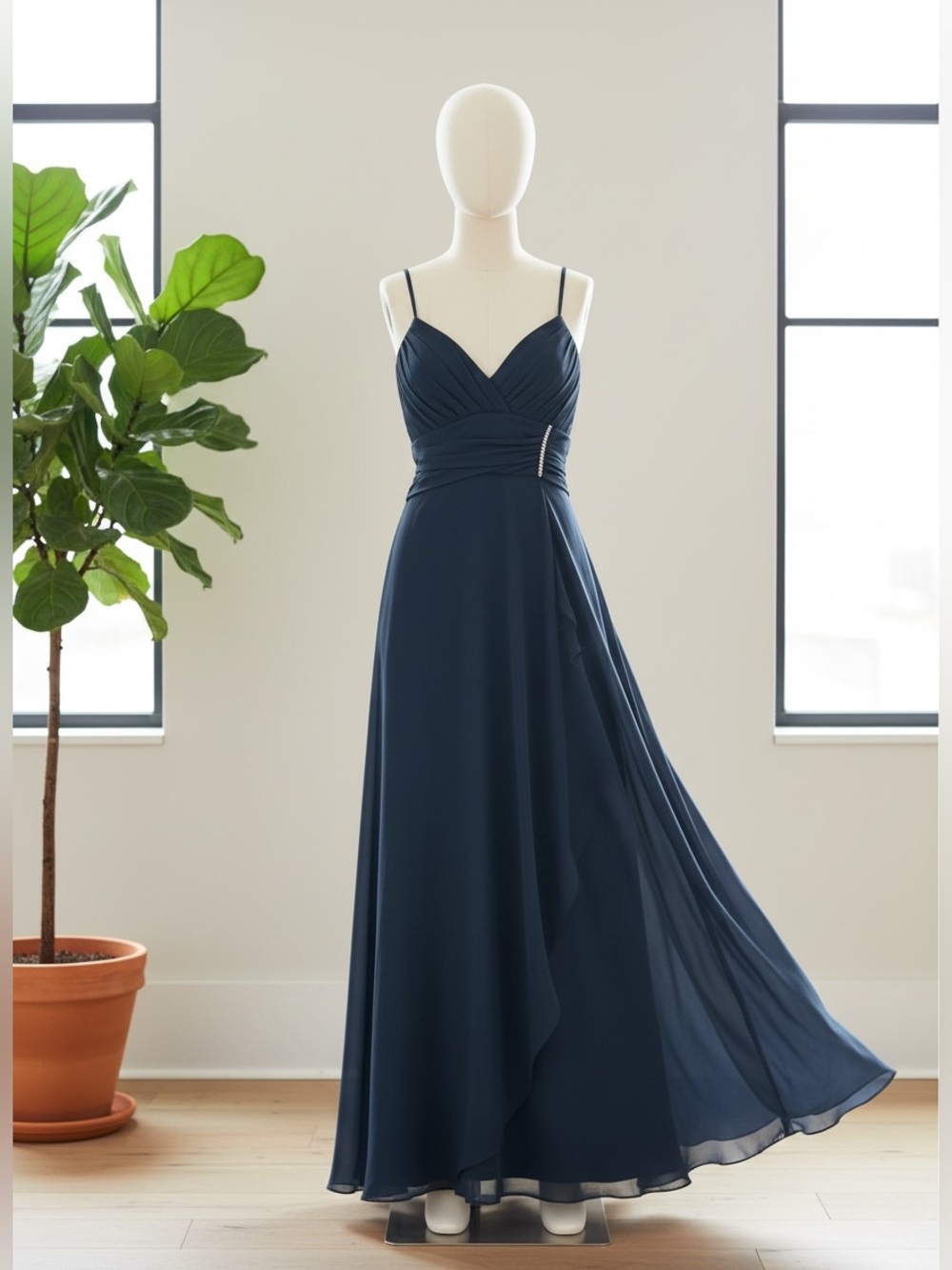 Vintage Betsy & Adam Navy Blue Chiffon Prom Dress Sz 8 Formal Evening Gown Y2K